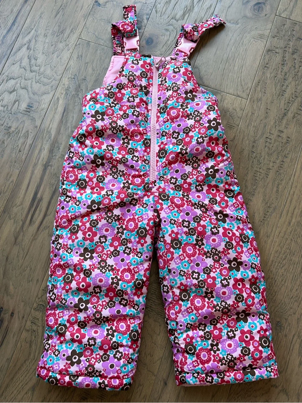 Oshkosh B'Gosh Pink Floral Ski Pants Bib Overalls Snowsuit Size 24 Month